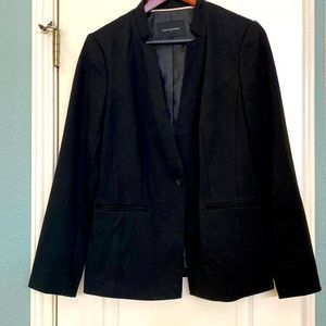 Black collarless blazer